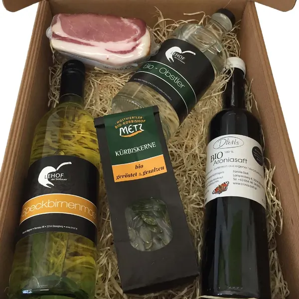 Bio-Geschenkbox mit Produkten von österreichischen Bio-Höfen